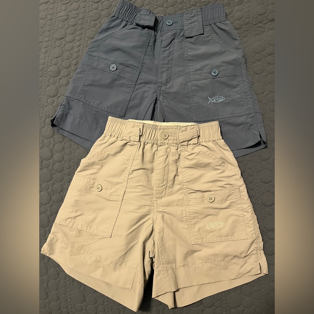 AFTCO Kids Cargo Shorts with Fish Logo - Blue & gray size 24 (8 yrs)
